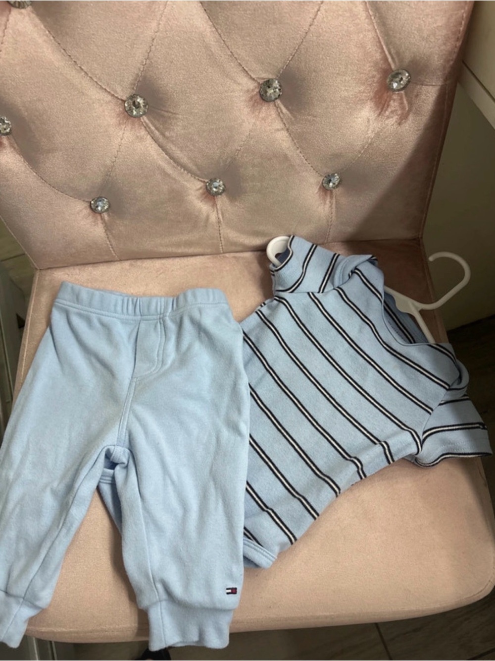 Tommy Hilfiger Light Blue Striped Turtleneck & Solid Joggers Set - Kids